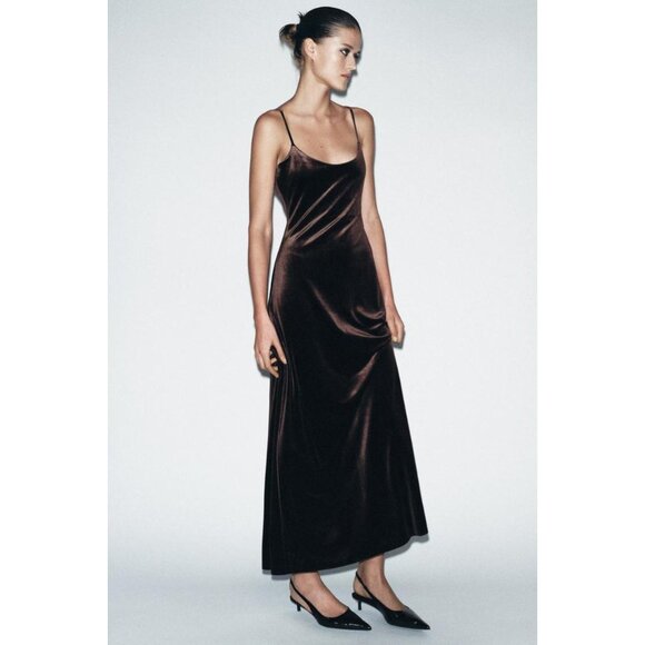 ZARA LONG VELVET DRESS - Picture 2 of 9